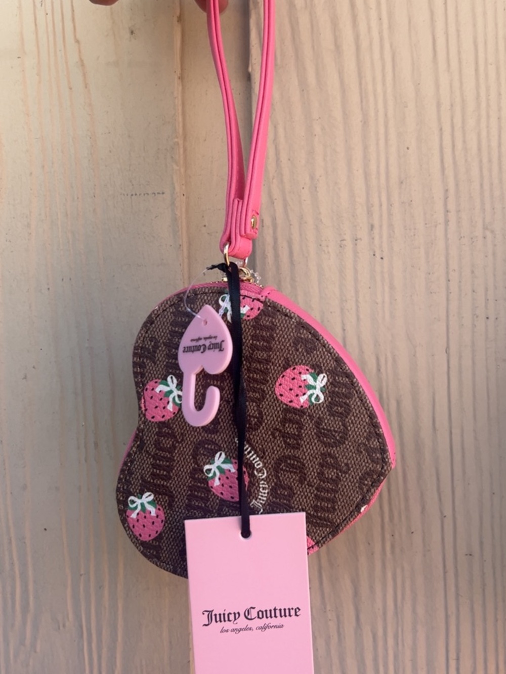 Juicy Couture Brown & Pink Heart Strawberry Wristlet Coin Purse - Picture 2 of 3